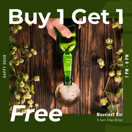 Bar St.Patricks Day Offer with Bottle and greens Instagram Design Template