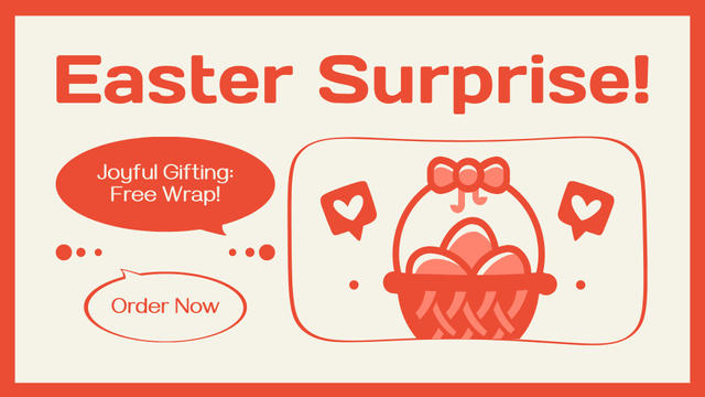 Easter Surprise Ad with Eggs in Basket FB event cover Design Template