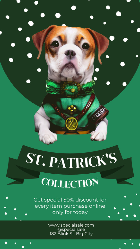Designvorlage St. Patrick's Day Sale Announcement with Cute Puppy für Instagram Story