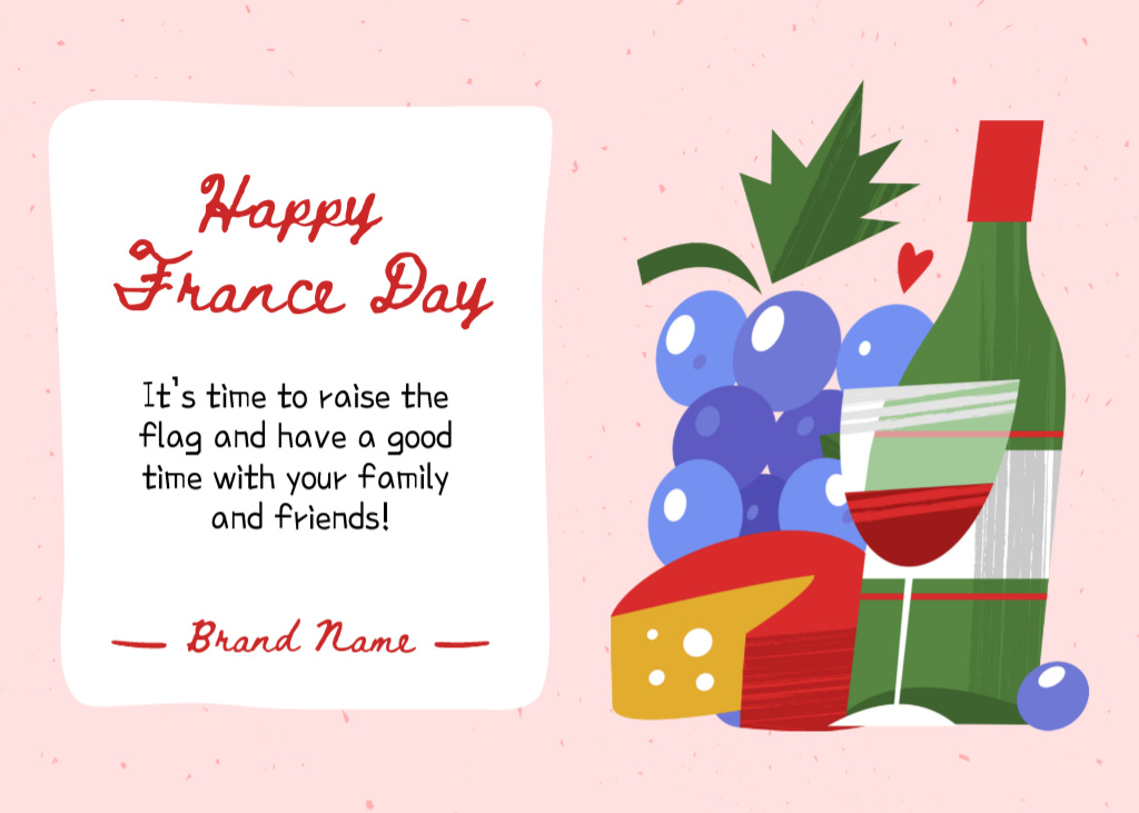 France Day Celebration With Food Illustrated Postcard 5x7in – шаблон для дизайна