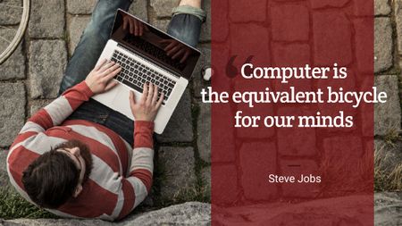 Platilla de diseño Motivational quote with Young Man using laptop Title