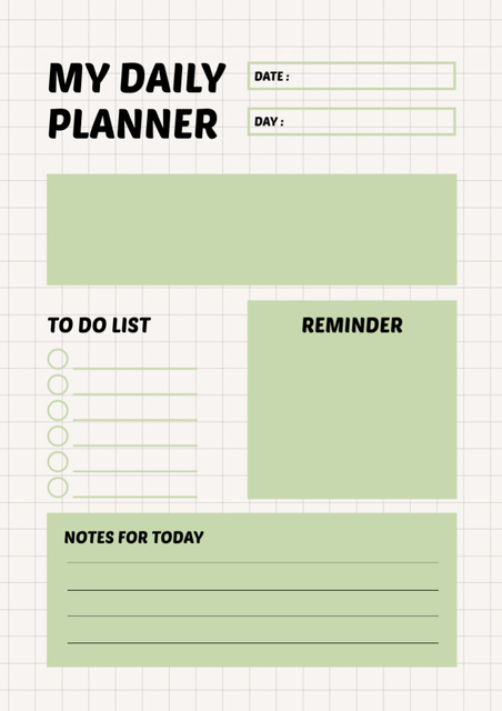 Daily Things To Do List in Green Schedule Planner Tasarım Şablonu