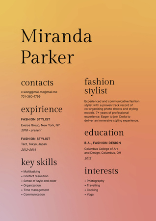 Plantilla de diseño de Modern Creative Resume with Gradient Background Resume 