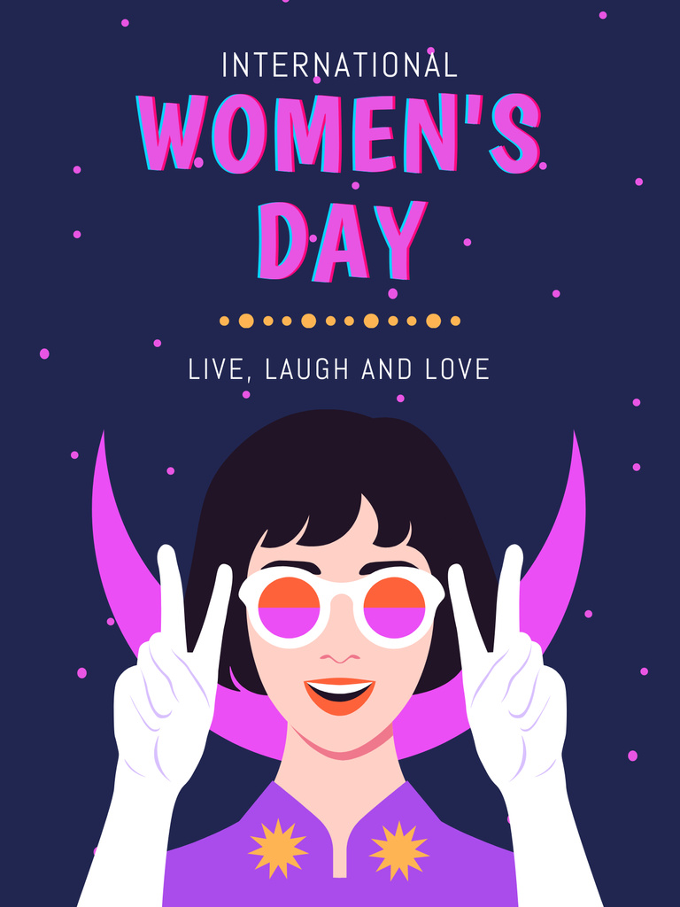 Ontwerpsjabloon van Poster US van Women's Day Celebration with Cute Woman in Sunglasses
