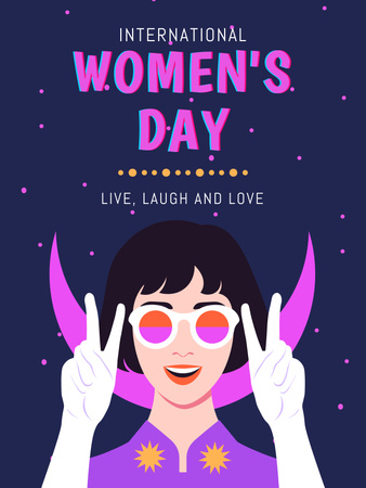 Naistenpäivän juhla söpön naisen kanssa aurinkolaseissa Poster US Design Template