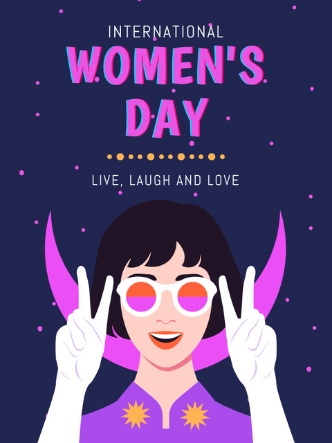 Template di design Women's Day Celebration with Cute Woman in Sunglasses Poster US