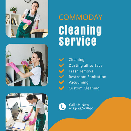 All-inclusive Cleaning Service Ad with Girl in Pink Gloved Instagram AD Design Template