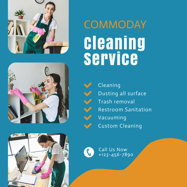 All-inclusive Cleaning Service Ad with Girl in Pink Gloved Instagram AD Tasarım Şablonu