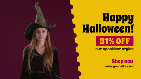 Modèle de visuel Costumes d'Halloween à tarifs réduits avec chapeau de sorcière - Full HD video