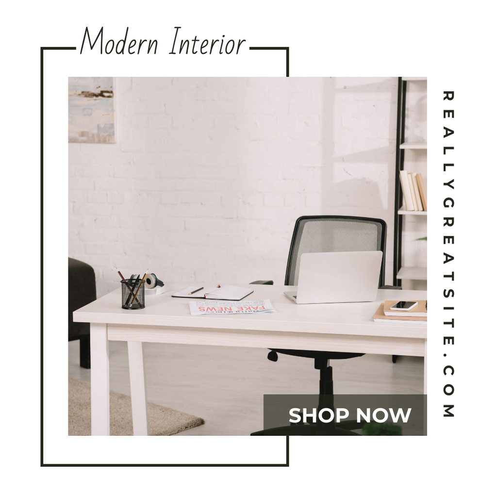 Ad of Modern Interior with Stylish Workplace Instagram AD Πρότυπο σχεδίασης