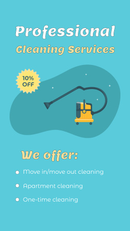 Platilla de diseño Professional Cleaning Service With Discount And Vacuum Cleaner Instagram Video Story