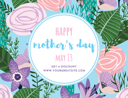 Happy Mother's Day Greeting With Illustrated Bright Flowers Postcard 4.2x5.5in Design Template