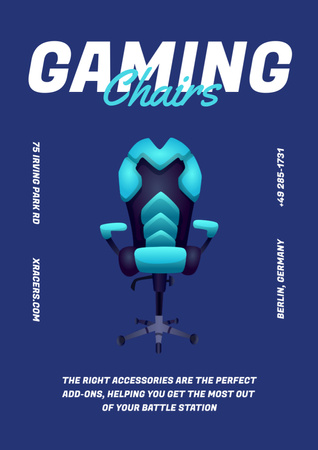 Plantilla de diseño de Sale Offer of Gaming Chairs on Blue Poster A3 
