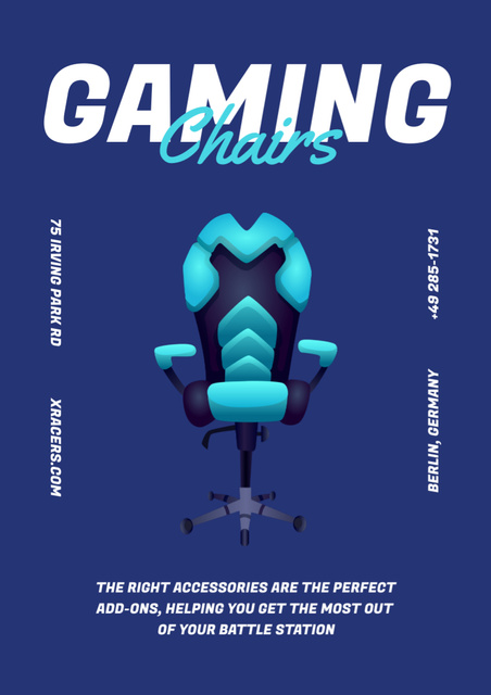 Sale Offer of Gaming Chairs on Blue Poster A3 – шаблон для дизайна