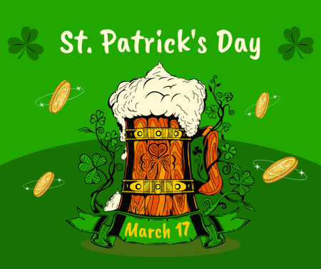 St. Patrick's Day Greetings with Beer Mug Facebook Design Template