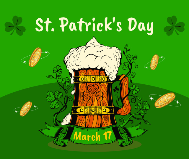 St. Patrick's Day Greetings with Beer Mug Facebook Modelo de Design