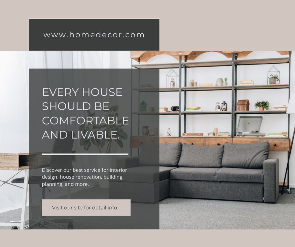 Szablon projektu Home Design and Furniture Offer with Modern Interior in Neutral Colors Facebook