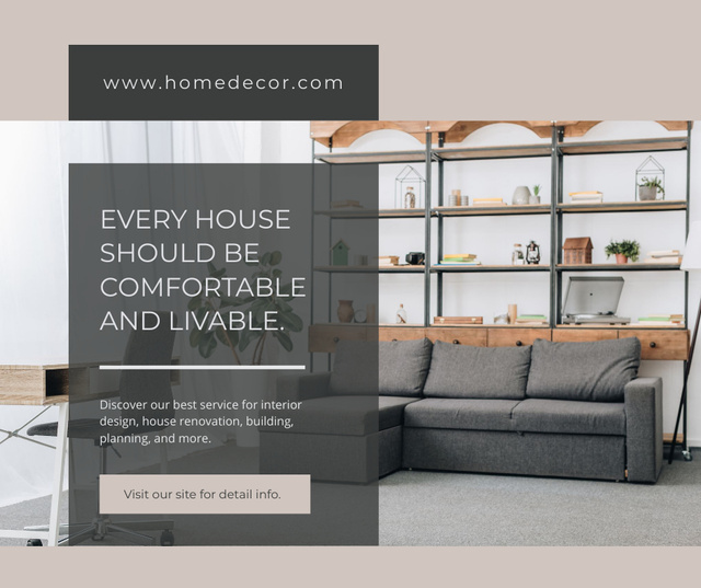 Home Design and Furniture Offer with Modern Interior in Neutral Colors Facebook Tasarım Şablonu