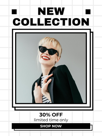 New Collection Announcement with Attractive Blonde in Sunglasses Poster US Design Template