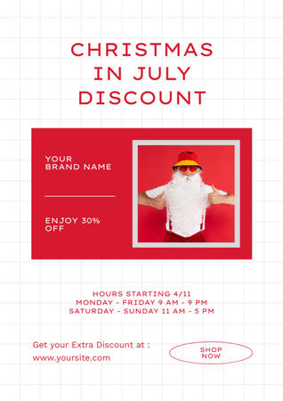 Christmas Sale Announcement in July with Santa in Frame Flyer A4 Design Template