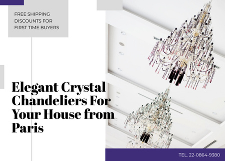Elegant crystal chandeliers from Paris Postcard 5x7in Design Template