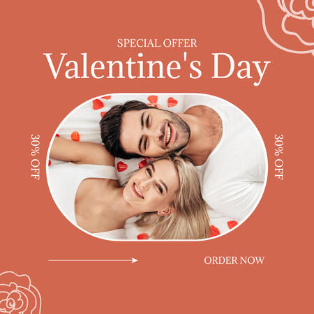 Valentine's Day Special Offer for Couples with Smiling Lovers Instagram AD Design Template