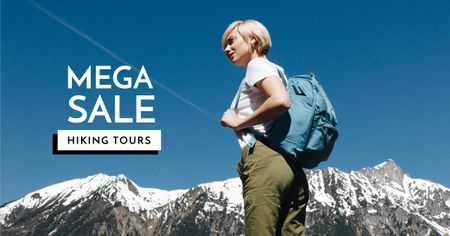 Designvorlage Travel Tour Sale Woman in mountains für Facebook AD