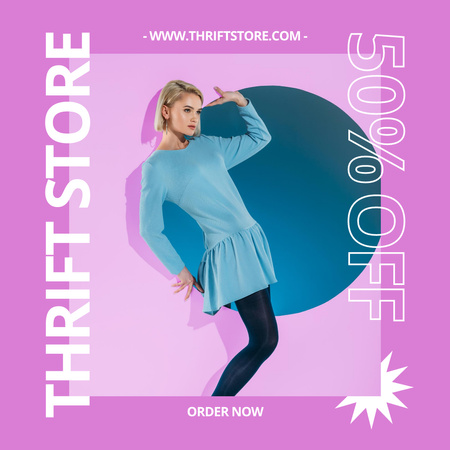 Bright purple thrift store promotion Instagram ADデザインテンプレート