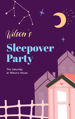 Saturday Sleepover Party with Cute Houses Invitation 4.6x7.2in Design Template