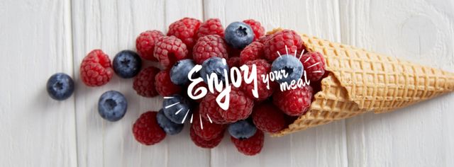 Raspberries and blueberries in cone Facebook cover Design Template