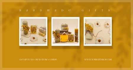 Velas de favo de mel enroladas com cera de abelha artesanal Facebook AD Modelo de Design
