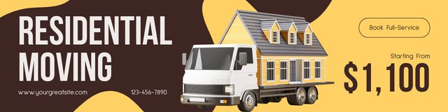 Residential Moving Services with House on Truck Twitter Modelo de Design