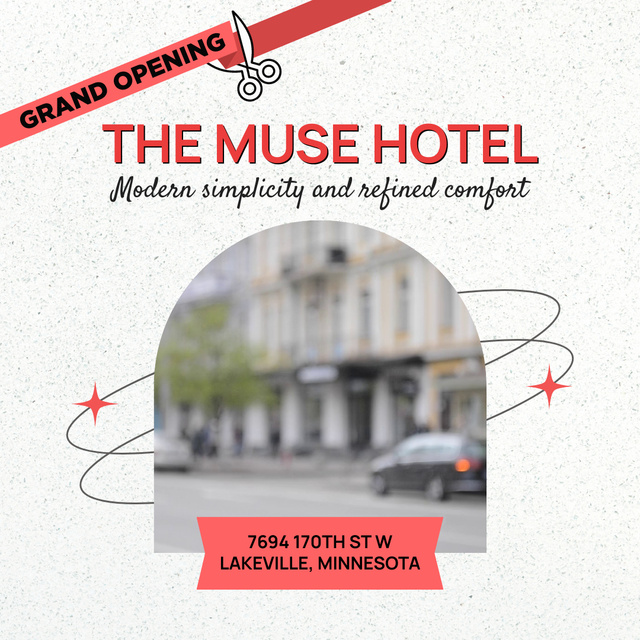 Plantilla de diseño de Comfortable Hotel Grand Opening Event With Ribbon Cutting Ceremony Animated Post 