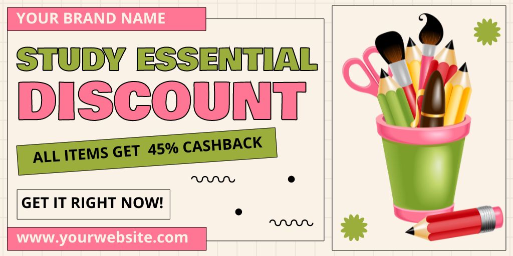 Template di design Discount on All School Items with Cashback for Your Next Purchase Twitter