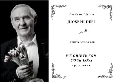 Fotoğraflı ve Süslü Çerçeveli Cenaze Anma Cümlesi Card Tasarım Şablonu