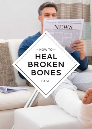 Man with Broken Leg reading Newspaper Flayer Design Template