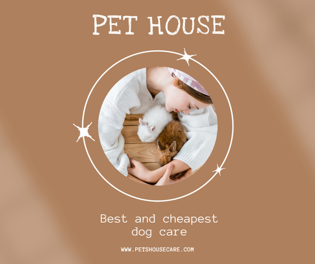 Template di design Pet House Ad with Young Woman Hugging Rabbits Facebook