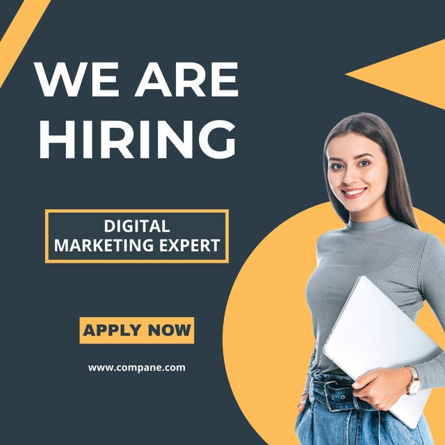 Vacancy Ad with Cute Girl with Laptop Instagram Design Template