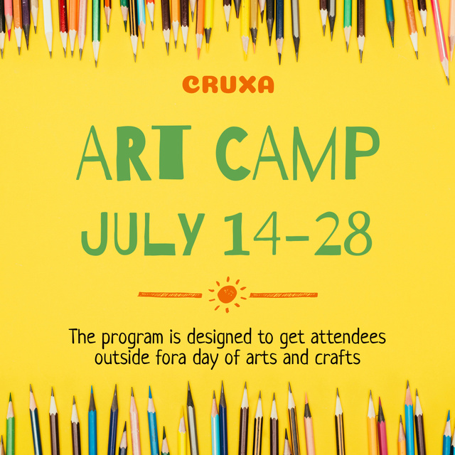 Art Camp Ad with Colored Pencils Instagramデザインテンプレート