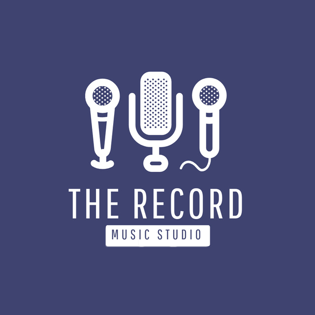 Recording Studio Emblem with Microphones on Purple Logo Design Template