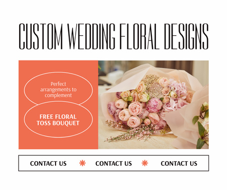 Services for Creating Custom Wedding Floral Design with Bouquet of Roses Facebook Design Template