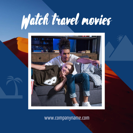 Plantilla de diseño de Young Couple Watching Travel Movie at Home Instagram 