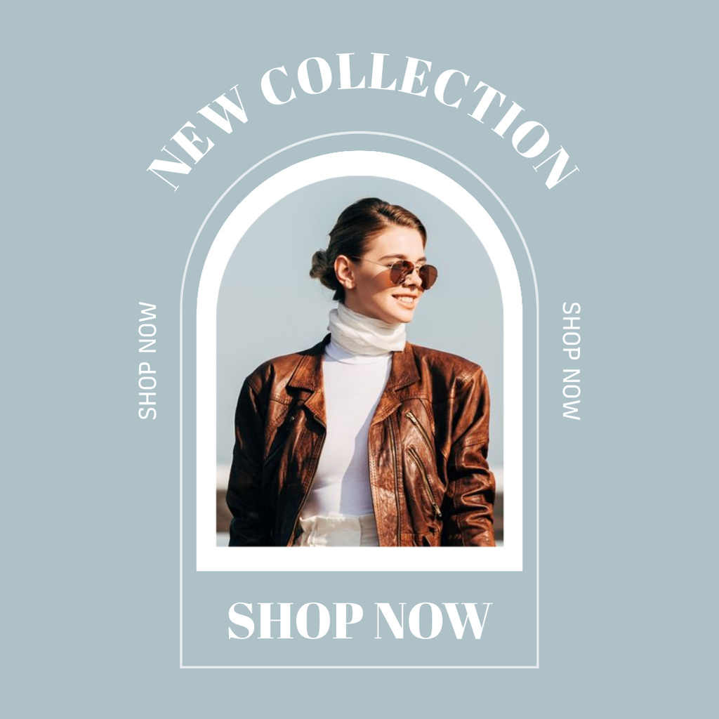 Woman in Stylish Sunglasses and Leather Brown Jacket Instagram Šablona návrhu