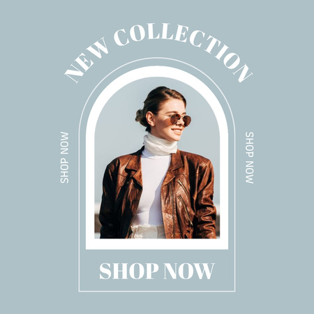 Woman in Stylish Sunglasses and Leather Brown Jacket Instagram Design Template