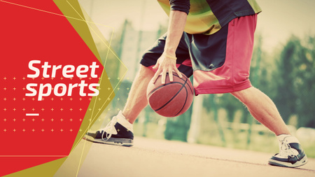 Street sport background with young man playing basketball Youtube Design Template