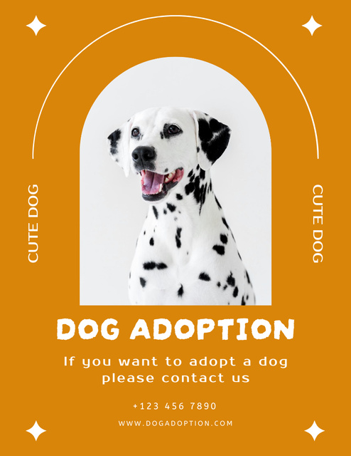 Dog Adoption Ad with Cute Dalmatian Poster 8.5x11in Design Template