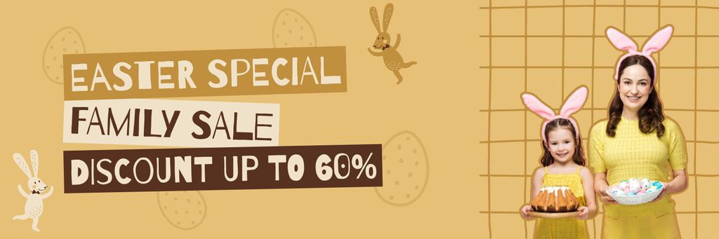 Easter Sale Announcement with Cute Family Twitter tervezősablon