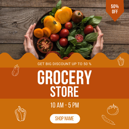 Ontwerpsjabloon van Instagram van Supermarktadvertentie met groenten op tafel