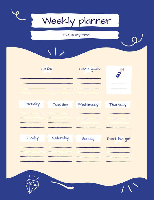 Simple Weekly Planner with Doodle Drawings Notepad 8.5x11in Design Template