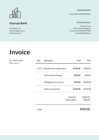 Banki szolgáltatások fehér Invoice tervezősablon